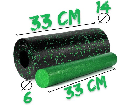 Масажний ролик PowerPlay PP-4348 2 in 1 EPP Foam Roller 33x14см Чорно/Зелений (PP_4348_Green_(33*14))