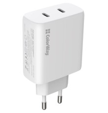 Зарядний пристрій ColorWay GaN Mini 50W PD Port PPS USB (Type-C PD 30W + Type-C PD 20W) white (CW-CHS050PD-WT)