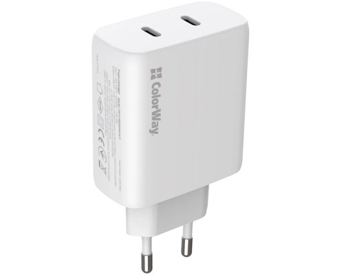 Зарядний пристрій ColorWay GaN Mini 50W PD Port PPS USB (Type-C PD 30W + Type-C PD 20W) white (CW-CHS050PD-WT)
