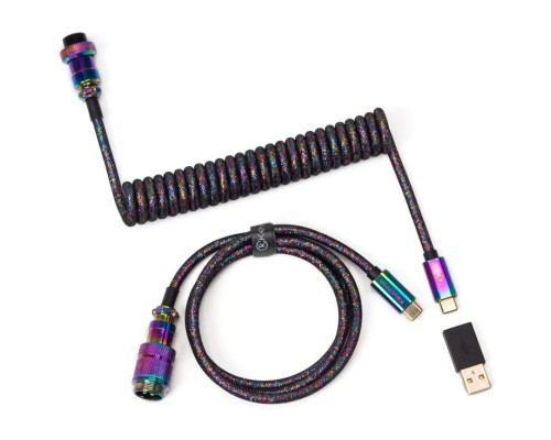 Дата кабель USB 2.0 AM to USB-C 1.08m Premium Coiled Aviator Straight rainbow plated black Keychron (CAB5_KEYCHRON)