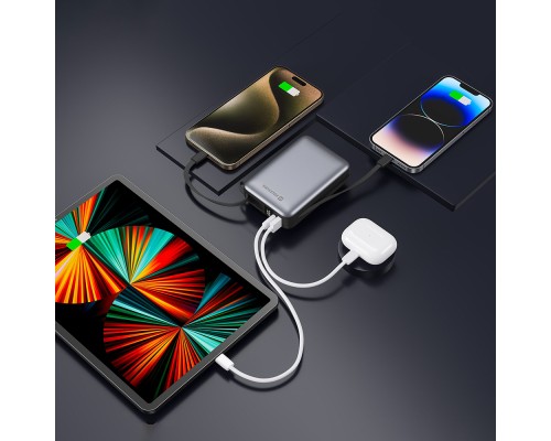 Батарея універсальна SWISSTEN 20000mAh SPACE 22/5W PD QC w/built-in cables USB-C/LIGHTNING Silver (8595217490598)