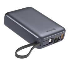 Батарея універсальна SWISSTEN 20000mAh SPACE 22/5W PD QC w/built-in cables USB-C/LIGHTNING Silver (8595217490598)