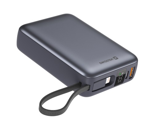 Батарея універсальна SWISSTEN 20000mAh SPACE 22/5W PD QC w/built-in cables USB-C/LIGHTNING Silver (8595217490598)