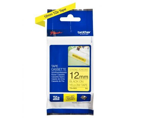 Стрічка для принтера етикеток Brother TZES631, 12мм, черный на желтом, сверхклейкая (TZES631)