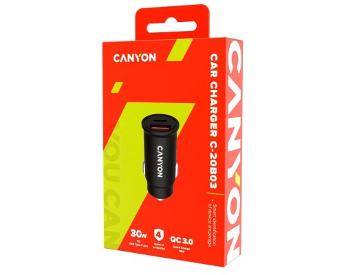 Зарядний пристрій Canyon PD 30W/QC3.0 18W Pocket size car charger (CNS-CCA20B03)