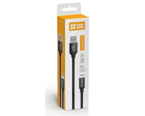 Дата кабель USB 2.0 AM to Lightning 0.25m black ColorWay (CW-CBUL048-BK)