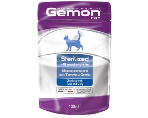 Вологий корм для кішок Gemon Cat Wet Adult Sterilized тунець з рибою дорі 100 г (8009470300902)
