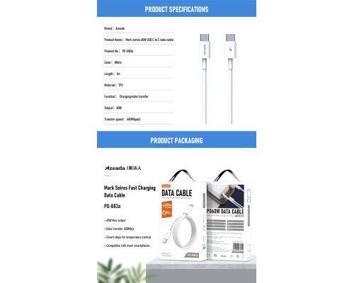 Дата кабель USB-C to USB-C 1.0m PD-B83a 60W Proda (PD-B83a-WHT)