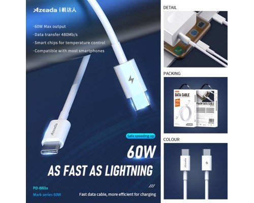 Дата кабель USB-C to USB-C 1.0m PD-B83a 60W Proda (PD-B83a-WHT)