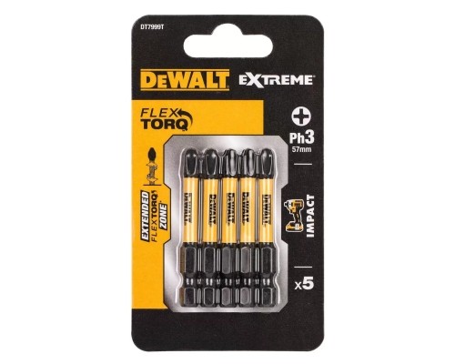 Набір біт DeWALT IMPACT TORSION, ударні, Philips, Ph3, L = 57 мм, 5 шт (DT7999T)