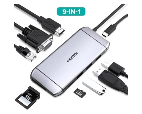 Концентратор Choetech USB-C 9-in-1 (HUB-M15-GY)