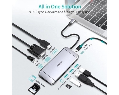 Концентратор Choetech USB-C 9-in-1 (HUB-M15-GY)