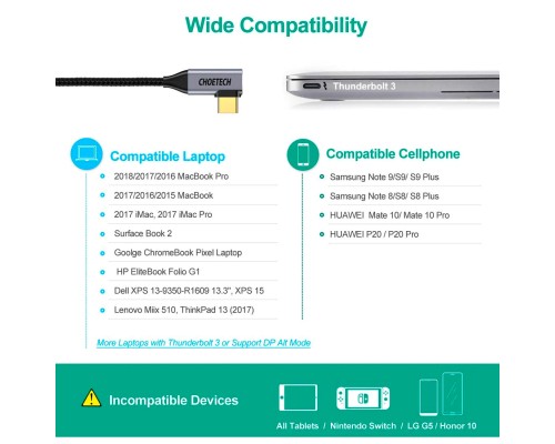 Кабель мультимедійний USB-C to HDMI M 1.8m 4K60Hz 90° corner Choetech (XCH-1803)