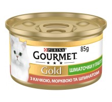 Паштет для котів Purina Gourmet Gold. З качкою, морквою і шпинатом. Шматочки в паштеті 85 г (7613033728778)