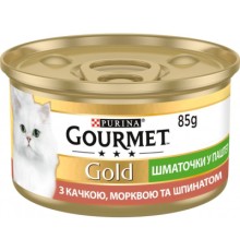 Паштет для котів Purina Gourmet Gold. З качкою, морквою і шпинатом. Шматочки в паштеті 85 г (7613033728778)