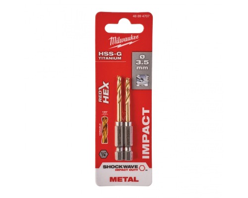 Свердло Milwaukee по металу RedHEX HSS-G TiN, 3,5 мм (2шт) (48894707)
