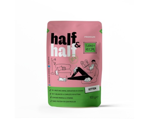 Вологий корм для кішок Half&Half шматочки з індичкою в желе для кошенят 100 г (4820261920864)