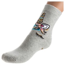 Шкарпетки дитячі Bross махрові з єдинорогом (9620-8-gray)
