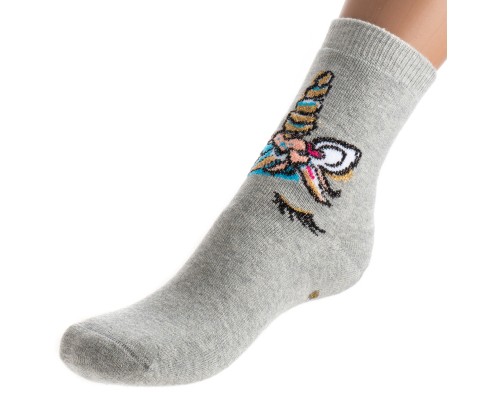 Шкарпетки дитячі Bross махрові з єдинорогом (9620-8-gray)