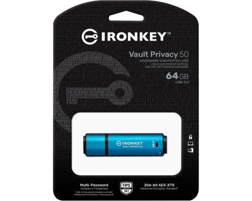 USB флеш накопичувач Kingston 64GB IronKey Vault Privacy 50 Blue USB 3.2 (IKVP50/64GB) 