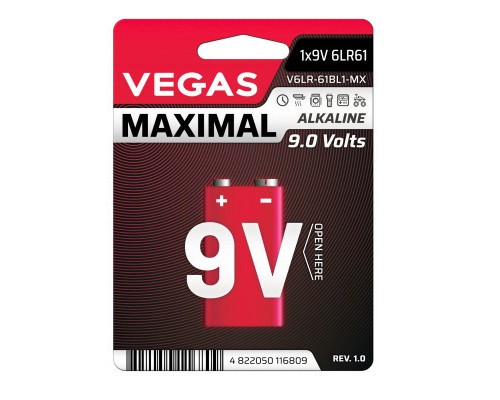 Батарейка Vegas Крона MAXIMAL Alcaline 9V * 1 (V6LR-61BL1-MX) 