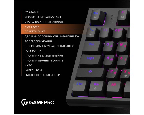 Клавіатура GamePro MK180B Hot-Swap Red Swich RGB USB UA Black (MK180B)