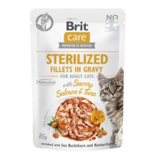 Вологий корм для кішок Brit Care Sterilized Fillets in Gravy Savory Salmon and Tuna (8595602565290)