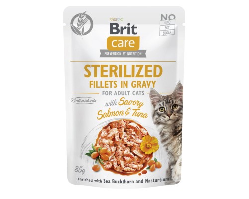 Вологий корм для кішок Brit Care Sterilized Fillets in Gravy Savory Salmon and Tuna (8595602565290)
