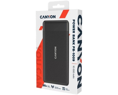 Батарея універсальна Canyon PB-109 10000 mAh PD/18W QC/3.0/20W Black (CNE-CPB1009B) 