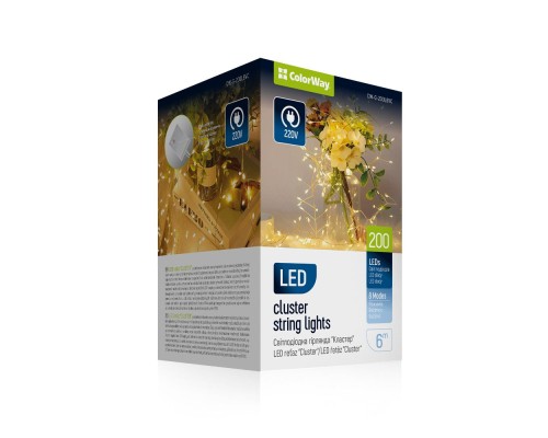Гірлянда ColorWay Кластер LED 200 6 м 8 функцій Мідна струна Теплий колір 220 V (CW-G-200L6VC)