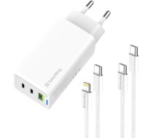 Зарядний пристрій ColorWay GaN Mini 65W PD Port PPS USB (USB-2C1A) cable Type-C&Lightning (CW-CHS058PDCL-WT)