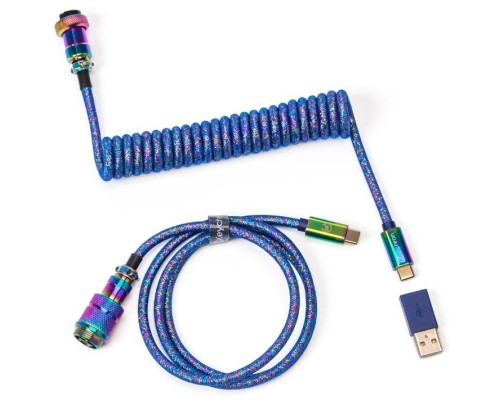 Дата кабель USB 2.0 AM to USB-C 1.08m Premium Coiled Aviator Straight rainbow plated blue Keychron (CAB6_KEYCHRON)