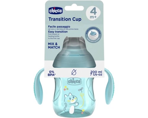 Поїльник-непроливайка Chicco Transition Cup 200 мл. від 4 місяців (блакитна) (06911.25)