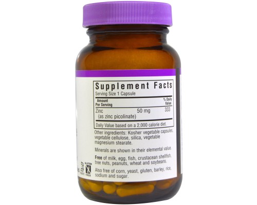 Мінерали Bluebonnet Nutrition Цинк Пиколинат 50мг, 100 гелевих капсул (BLB-00740)