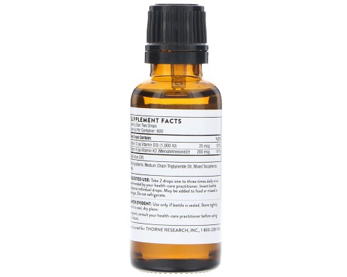 Вітамін Thorne Research Вітамін D3 і K2, Vitamin D / K2, 30 мл (THR-50001)