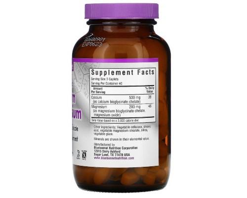 Мінерали Bluebonnet Nutrition Хелатний Кальцій та Магній, Chelated Calcium Magnesium, 120 (BLB-00661)