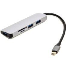 Концентратор USB Type-C to 3*USB 3.0 Ports + TF/SD Card Reader PowerPlant (CA912100)