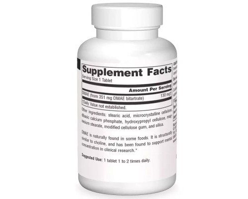 Амінокислота Source Naturals Диметиламіноетанол, 130 мг, DMAE, 50 таблеток (SN0621)