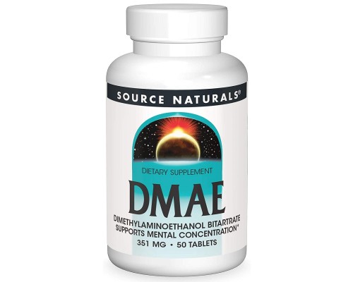 Амінокислота Source Naturals Диметиламіноетанол, 130 мг, DMAE, 50 таблеток (SN0621)