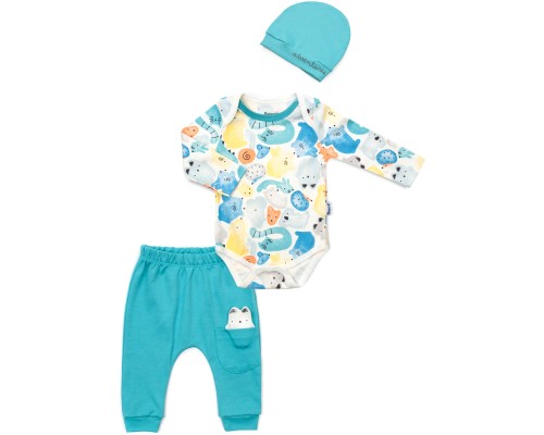 Набір дитячого одягу Miniworld з котиками (16317-62B-mint)