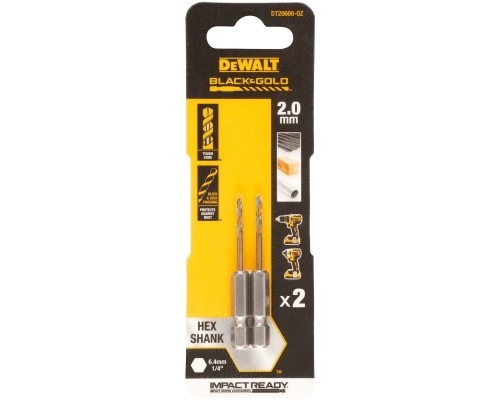 Свердло DeWALT по металу EXTREME IMPACT Black&Gold, HSS-G, 2 х 55 х 11,6 мм, 2 шт. (DT20600)