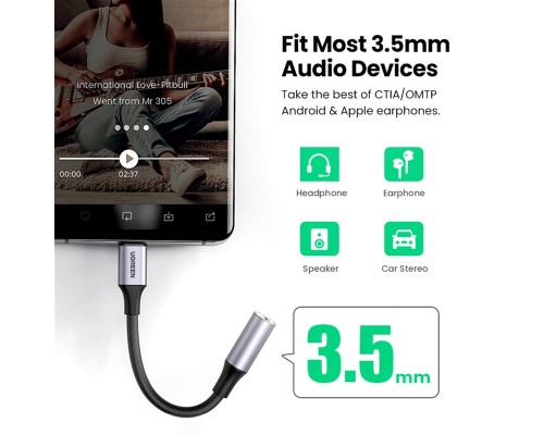 Перехідник USB-C to 3.5mm F 0.10m AV161 Ugreen (80154)