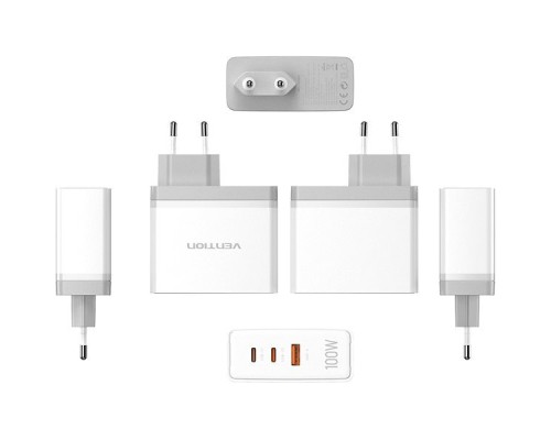 Зарядний пристрій Vention 3xUSB 100W GaN (2хUSB-C+USB-A) white (FEGW0-EU)