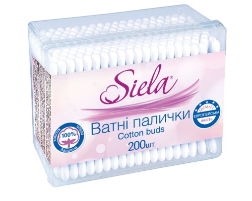 Ватні палички Siela Пластикова коробка 200 шт. (4820159840465)