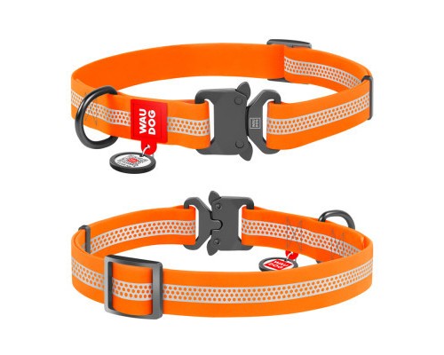 Нашийник для тварин WAUDOG Waterproof з QR металічна пряжка-фастекс Ш 25 мм Д 34-49 см помарачевий (26104)