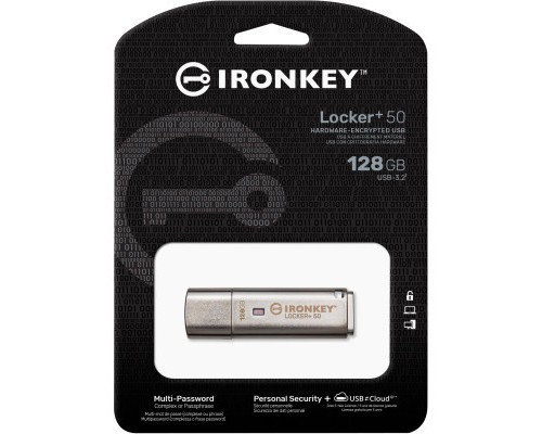 USB флеш накопичувач Kingston 128GB IronKey Locker Plus 50 AES Encrypted USB 3.2 (IKLP50/128GB) 