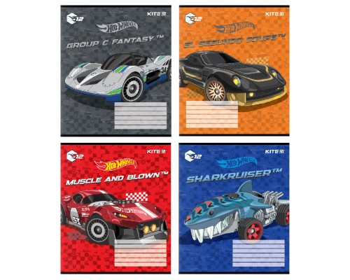 Зошит Kite Hot Wheels 12 аркушів, коса лінія (HW24-235)