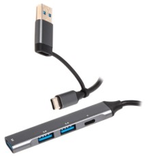 Концентратор Maxxter USB-C + USB-A to 1xUSB 3.0 + 2xUSB 2.0 + 1xUSB-C (HU3C-4P1CN-01)