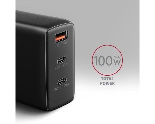 Зарядний пристрій AXAGON 1xUSB + 2xUSB-C 100W QC4+ PD3.0 PPS black (ACU-DPQ100)