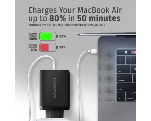 Зарядний пристрій AXAGON 1xUSB + 2xUSB-C 100W QC4+ PD3.0 PPS black (ACU-DPQ100)